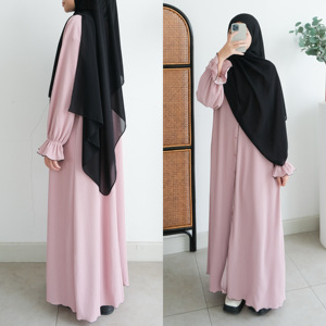 Vestido Abaya Casual Maxi para Mujer, con Tela de Chifón Tejida Transpirable, Cuello Redondo, Corte Holgado y Pliegues con Botones - Product Image 2
