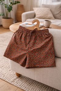 Shorts en coton pour femmes, motif ethnique, taille haute, avec détail de nouage, style bohème, imprimé, pour l'été et les vacances - Product Image 2