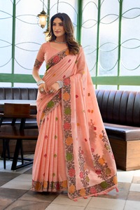 Sarees Tradicionales de Seda Pura Hechos a Mano con Bordados Florales Intrincados, Blusa con Pallu en Contraste para Fiestas, Bodas, Playa y Graduaciones - Product Image 2