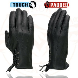 Gants de moto classiques en cuir noir de haute qualité, style motard, à doigts entiers, avec lacets ajustables, faible MOQ, fournisseur en gros - Product Image 2