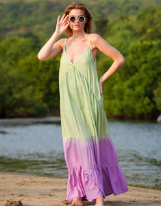 Women <b>Boho</b> Pastel Green Purple Cotton Maxi <b>Dress</b> Sleeveless <b>Summer</b> Beach Vacation Long <b>Dress</b> - Product Image 2