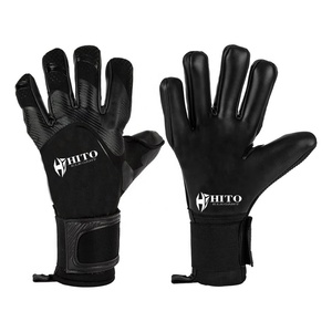 Custom Design Black Neoprene German Latex Emboss Soccer Goalkeeper Gloves 4mm German Latex Sillicon inject Negative Cut - Product Image 1