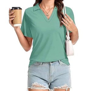 <b>Women's</b> Solid Color <b>Polo</b> Shirt Short Sleeve Breathable Knitted Casual <b>Top</b> Green - Product Image 6