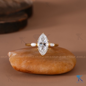 Marquise Lab Grown Diamond Three <b>Stone</b> Engagement Ring 10k Solid Yellow Gold IGI Certified Bridal Promise Fine Jewelry Women - Product Image 1