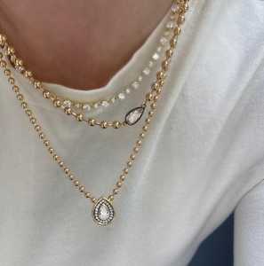 Colliers pendentifs goutte d'eau en or massif 14k 18k, sertissage pavé en rhodium noir, diamant de laboratoire taille poire, chaîne à billes de 18 pouces, bijoux fins - Product Image 4