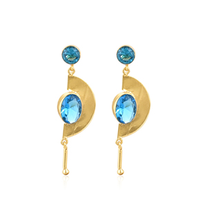 Boucles d'oreilles pendantes en laiton plaqué or avec topaze bleue hydrogénée, bijoux faits à la main, tendance - Product Image 1