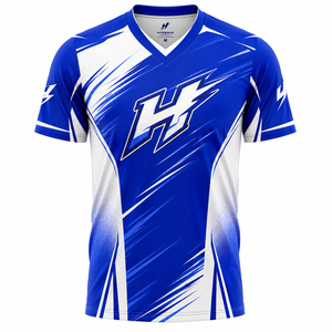 เสื้อเบสบอลซับลิเมชั่นสำหรับผู้ชายไฮเปอร์ไดรฟ์สีน้ำเงินขาวพิมพ์ลายเรขาคณิตเสื้อกีฬาโพลีเอสเตอร์แห้งเร็ว - Product Image 1