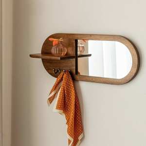 Miroir ovale Vandana Optima Arion en bois de manguier foncé - Product Image 1