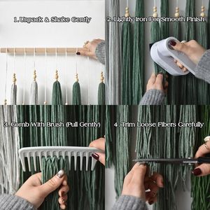 Macrame Wall Hanging <b>Large</b> Yarn Fiber Wall Art Geometric Aesthetic <b>Beaded</b> Tassel - Product Image 2