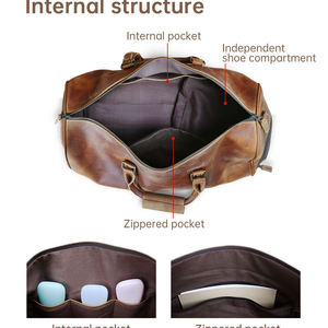 Genuine Leather Duffel Bag Solid Brown Luxury Travel Design Durability Feature - Product Image 4