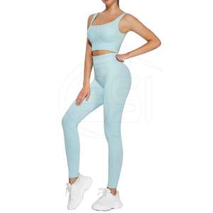 Ensemble de yoga pour femmes de haute qualité, best-seller, motif uni, 2 pièces, respirant, en spandex/polyester, vente en gros pour adultes - Product Image 2