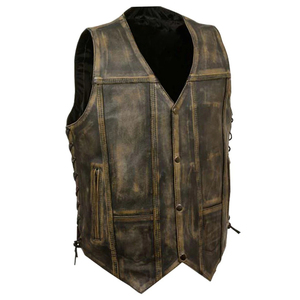 Gilet en cuir véritable pour homme avec fermeture à boutons, style motard, vêtement d'extérieur pour l'automne - Product Image 4