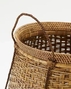 Panier en bambou vintage avec poignées, boîte de rangement, organiseurs, accessoires pour la maison, panier à linge, conteneur alimentaire tissé pour la cuisine - Product Image 4