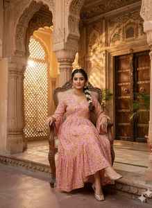 Vestido Midi Rosa con Estampado Floral, de Algodón, con Cuello en V, Estilo Étnico Bohemio, para Mujer, Ropa Festiva Artesanal India, Cintura Natural - Product Image 6