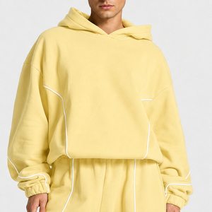 Sweat à capuche décontracté surdimensionné pour homme avec ligne contrastante jaune, en molleton premium - Product Image 3