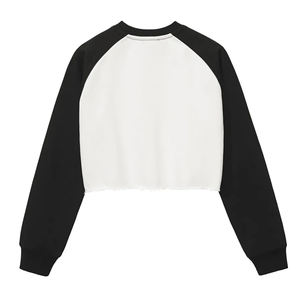 Custom Logo Hoodie 100 Cotton 360GSM Cropped <b>T</b>-<b>Shirt</b> for Women Long <b>Raglan</b> Sleeve Loose Fit Plain Dyed Blend Terry Sweatshirt - Product Image 2