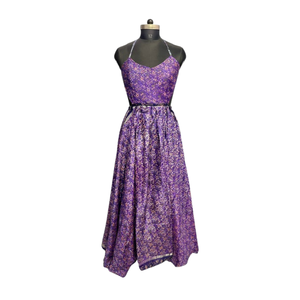 Robe longue de luxe en soie améthyste violette - Robe de soirée artisanale à imprimé doré pour invitée de mariage - Product Image 1