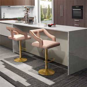 Sgabelli da Bar di Lusso in Velluto Olandese con Seduta Girevole Regolabile in Altezza e Base in Metallo Dorato, Robusti per Uso in Cucina, Rosa - Product Image 2