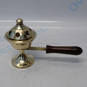 Brûleur à loban multifonction en laiton avec poignée en bois, brûleur d'encens au charbon de bois portable pour l'aromathérapie, usage domestique et temple - Product Image 5