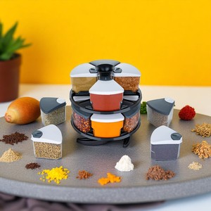 Multi-functional Rotating Kitchen Spice Rack with 12 Glass Seasoning <b>Jars</b> for Storing Various Seasonings - Product Image 4