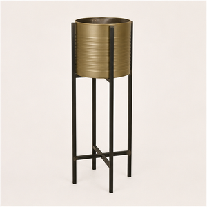 Luxury Gold Metal Planter with Tall Black Iron <b>Stand</b> Modern Indoor Decorative Round Flower <b>Pot</b> for Living Room Office Decor - Product Image 2