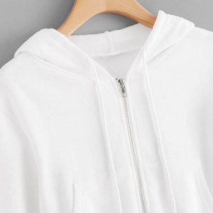 Women's White <b>Zip</b> <b>Hooded</b> Fleece Long Sleeve Regular Hoodie Drawstring Kawaii STREETWEAR Style 100% Cotton Winter - Product Image 6