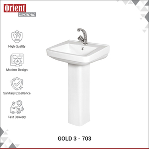 Fabricante Indio Vende Lavabo de Pedestal de Cerámica Blanca de Primera Calidad para Baño, Lavabo para Lavarse las Manos - Product Image 2