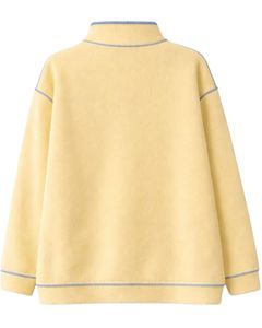 Sudadera de forro polar extragrande para mujer, amarillo mantequilla, con cuello de botón a cuarto, bolsillo canguro, ribetes en contraste, de tejido grueso y personalizada - Product Image 2