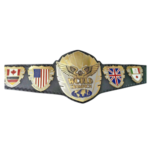 Ceinture de champion du monde avec drapeaux internationaux Canada, États-Unis, Royaume-Uni, Mexique, Japon, plaqué or, sangle noire, ceintures de championnat de collection - Product Image 1