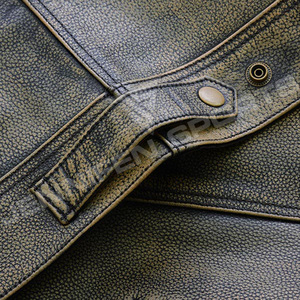 Chaleco de cuero estilo vintage para motocicleta con bolsillos, ropa exterior transpirable para motociclistas con costuras de paneles cuadrados plegables - Product Image 3