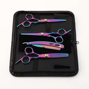 Ensemble de ciseaux de coiffure professionnels en acier inoxydable, couleur arc-en-ciel, outils de salon, pour droitiers, manche long, kit de 4 pièces - Product Image 1