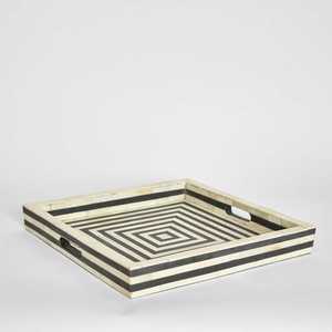 Plateau de service Art Déco classique de luxe en résine et MDF avec incrustations en os et poignée en métal poli pour mariage et Ramadan à prix économique - Product Image 2
