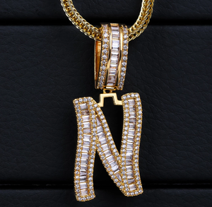 Rose Gold Plated Letter P Charm With Baguette Zircon Channel Setting Hiphop Pendant Unisex Gift - Product Image 3