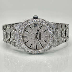Montre en verre analogique à quartz hip hop glacé pour hommes en vrac personnalisé boîtier en acier inoxydable de 41mm aspect diamant moissanite OEM ODM - Product Image 1