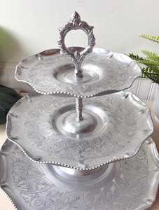 <b>3</b> <b>Tier</b> Metal Serving Tray <b>Stand</b>, Vintage 1960s MCM Mid Century Dessert <b>Stand</b>, Tiered Platter - Product Image 6