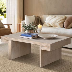 Tavolino da Caffè Americano Vintage in Legno Recuperato di Alta Qualità, Design Rettangolare a Due Livelli in Stile Industriale Rustico - Product Image 2