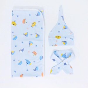 Ensemble de couvertures portables en coton, imprimé lapin bleu, doux, avec bonnet, pour bébé - Product Image 2