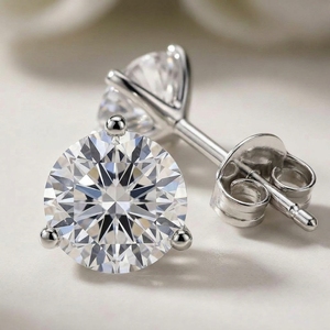 Martini Custom Made Push <b>Back</b> <b>Earrings</b> 0.50 ct Each Lab Grown Diamond 3 Prong Stud IGI Certified 10k 14k 18kt White Gold - Product Image 2