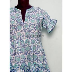 Elegant Handmade 100% Cotton Knee-Length Women's Summer Holiday Resort <b>Dress</b> Long Sleeve V-neck Floral Print Straight Button - Product Image 2