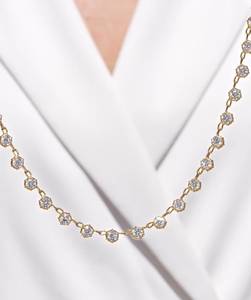Collier tennis en diamant de laboratoire, or massif 14K, collier ras-du-cou Riviera, chaîne plaquée or à coupe ronde pour mariage et soirée - Product Image 1