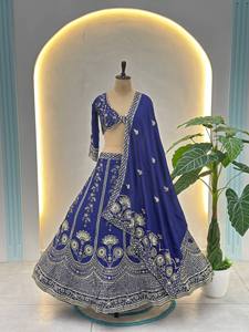Premium Chinon Silk <b>Sequins</b> and Zari Embroidered Lehenga Choli with Dupatta | Semi Stitched 3.5 Meter <b>Flare</b> Wedding Bridal Party - Product Image 4