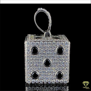Premium Iced Out Dice Pendant Necklace with VVS Lab Grown Moissanite Diamonds in 925 Silver Jewelry - Product Image 4