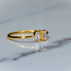 Women's Open Cuff <b>Stacking</b> <b>Ring</b> 14K 925 Sterling <b>Silver</b> Baguette Diamond Open <b>Ring</b> Marquise Cuff Band <b>Stacking</b> Diamond Open <b>Ring</b> - Product Image 4
