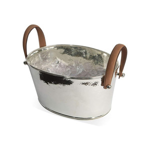 Luxury Hammered Stainless Steel Oval <b>Ice</b> Bucket With Leather Handles Premium Champagne Wine Party Beverage Tub For Wedding - Product Image 3