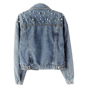 Women Oversized <b>Denim</b> <b>Jacket</b> Embroidered Pearls Beading Stylish Casual Loose Fit Jeans Coat Trendy Streetwear Fashion Outerwear - Product Image 2