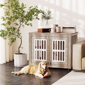 Mobile per Cani da 39 Pollici in Noce Marrone con 2 Porte e Tappetini Antiscivolo Regolabili per Cani di Taglia Grande - Product Image 1