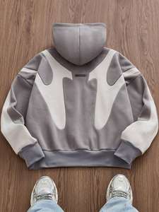 Sweat-shirt à capuche gris abstrait pour femme, coupe ample, décontracté, en molleton doux, style streetwear - Product Image 4