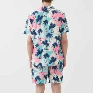 Ensemble chemise et short pour homme à imprimé palmiers tropicaux, respirant, décontracté, tenue d'été deux pièces, fournisseur en gros - Product Image 2