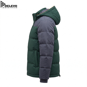 High Quality Premium OEM Men Dark Green and <b>Grey</b> Casual Solid Hooded Puffer <b>Jacket</b> Spring Quilted <b>Jacket</b> with Full Zip - Product Image 3