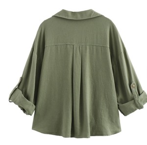 Camisa de Lino para Mujer, Cuello Camisero, Color Sólido, Estilo Casual para Uso Diario, Corte Regular - Product Image 4